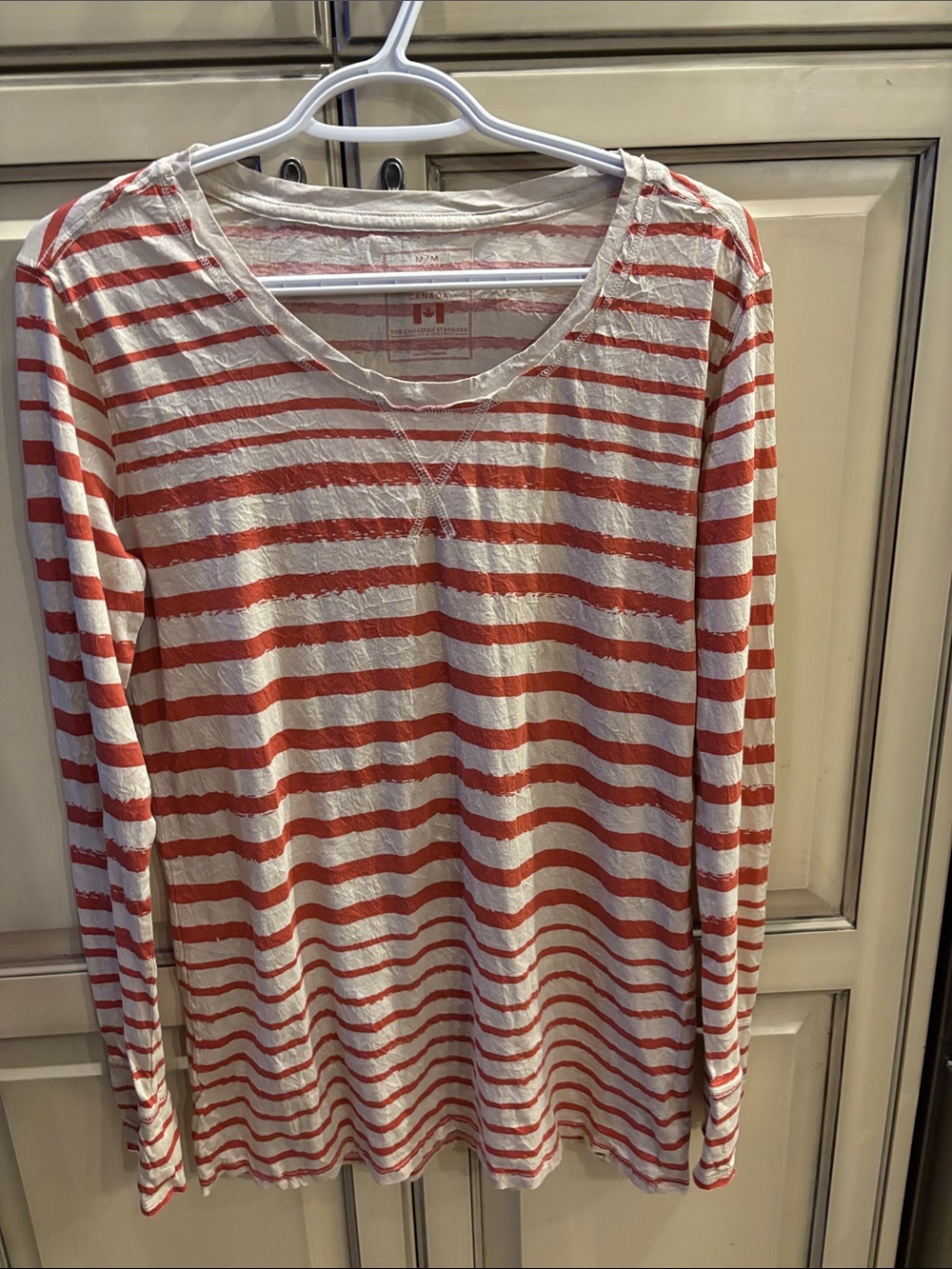 Roots Striped Long Sleeve Tee in Red and Cream